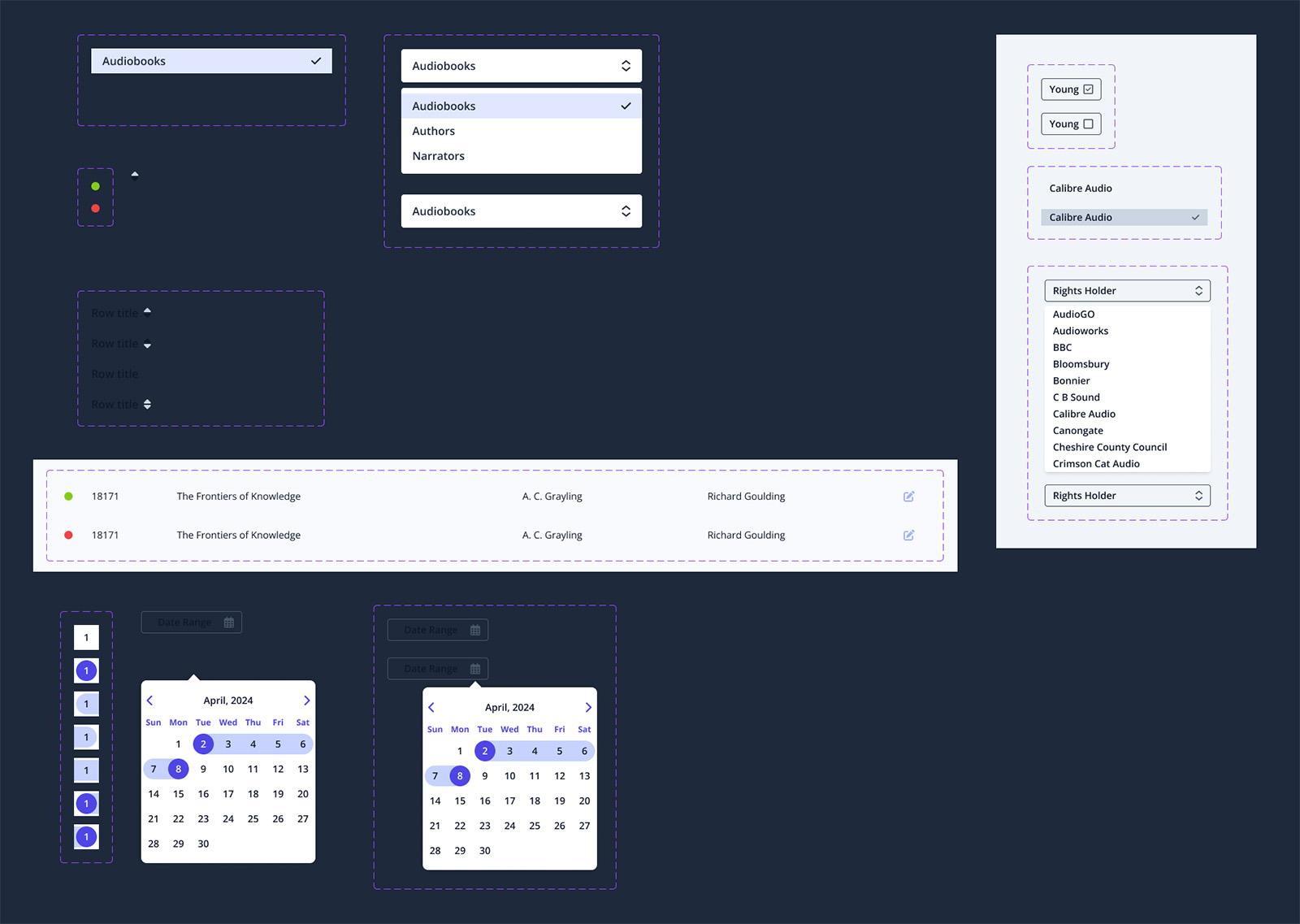 Screenshot of the Figma designs for the components